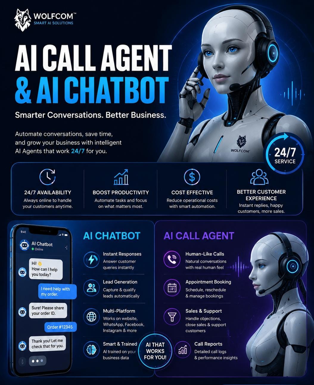 WOLFCOM AI Call Agent & AI Chatbot Solutions Banner